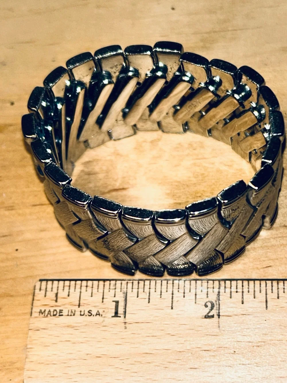 Accordion Stretch Bracelet, Brushed Silver Tone